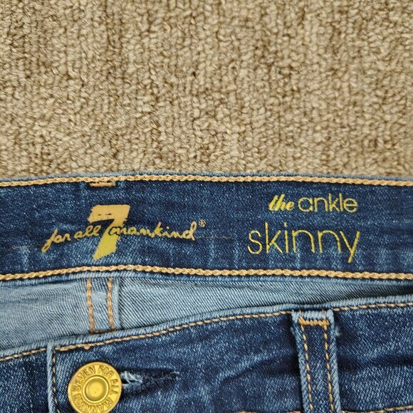 7 FOR ALL MANKIND Jeans Women's 32 Blue The Ankle Skinny Denim Stretch Denim - Picture 2 of 9